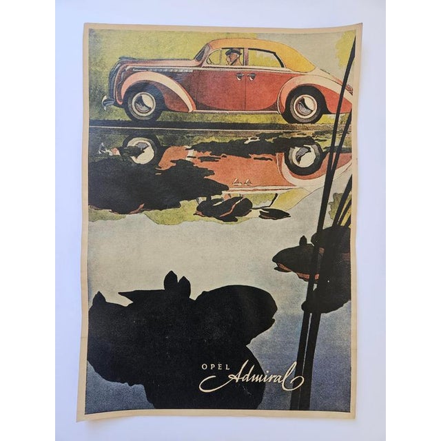 Art Deco Advertising Poster Opel Admiral Automobile, 1930s, in Very Good conditions. Designed 1920 to 1949