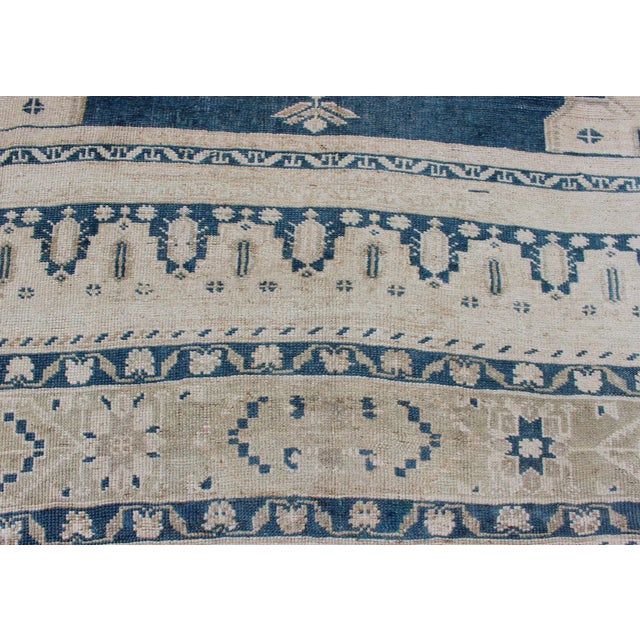 Vintage Hand Knotted Turkish Oushak Rug With Central Medallion in Blue and Cream For Sale - Image 9 of 13