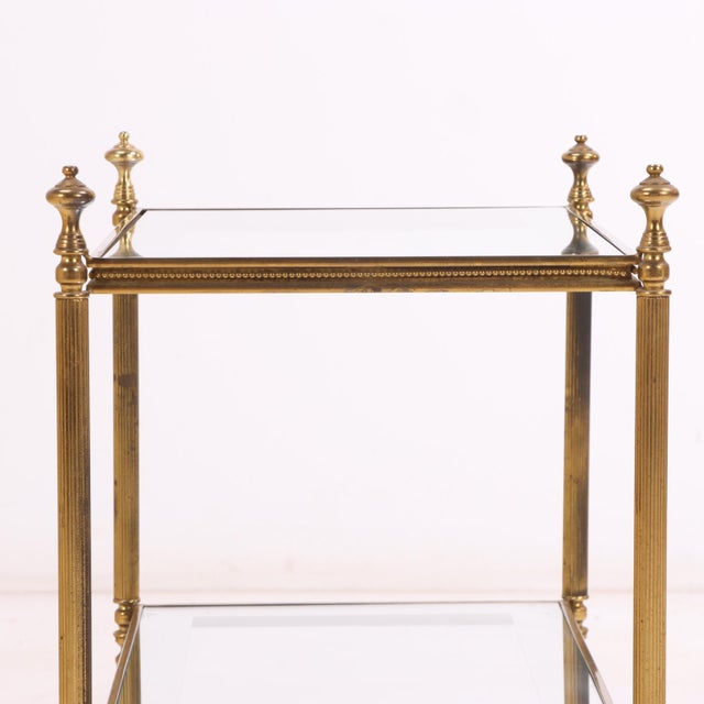 Neoclassical Pair of French Brass Two-Tier Tables, in the Manner of Maison Jansen, C. 1960. For Sale - Image 3 of 5