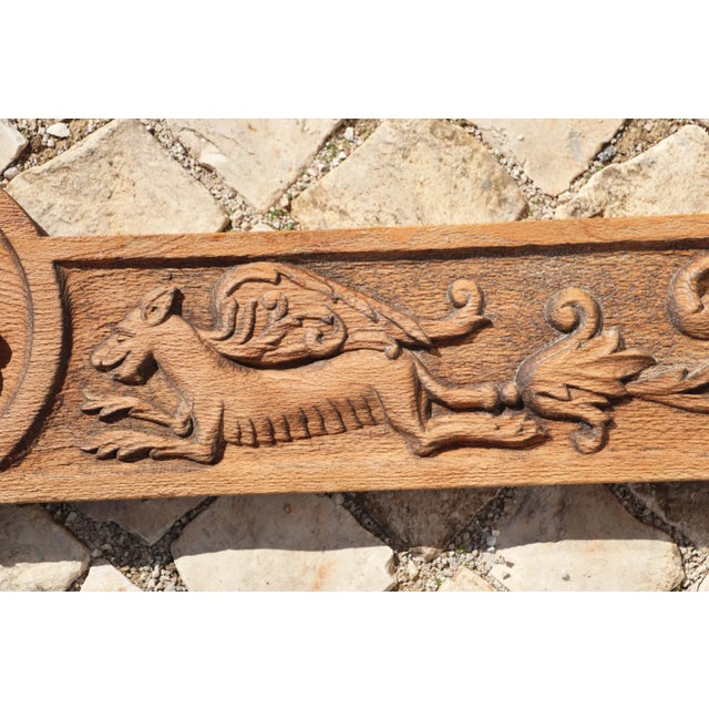 Wood 19th Century French Renaissance Carved Wooden Overdoor Depicting a Warrior and Mythological Creatures For Sale - Image 7 of 11
