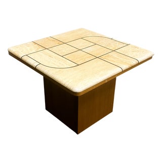 Graphic Travertine Tile Coffee Table on Oak Base, 1970s For Sale