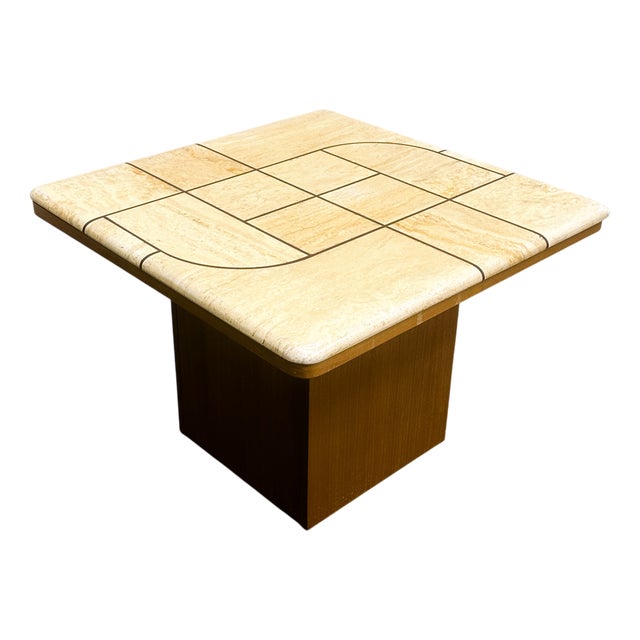Graphic Travertine Tile Coffee Table on Oak Base, 1970s For Sale