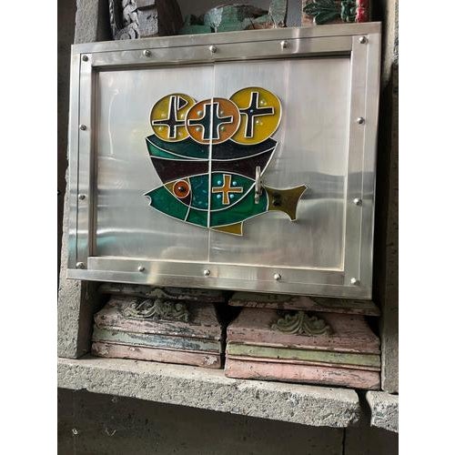 Silver Built-in Tabernacle with Enamelled Cross and Fish Motif, 1950s For Sale - Image 8 of 8
