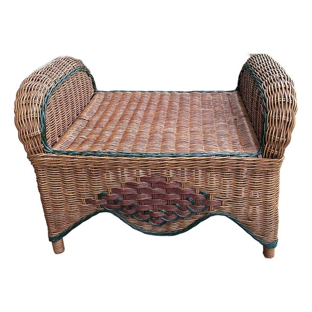 Large Vintage Tommy Bahama Style Wicker Ottoman For Sale