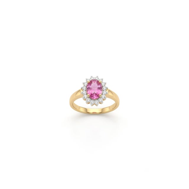 Natural 18k Gold Pink Sapphire & Diamond Halo Ring, 1.47ct For Sale - Image 4 of 8