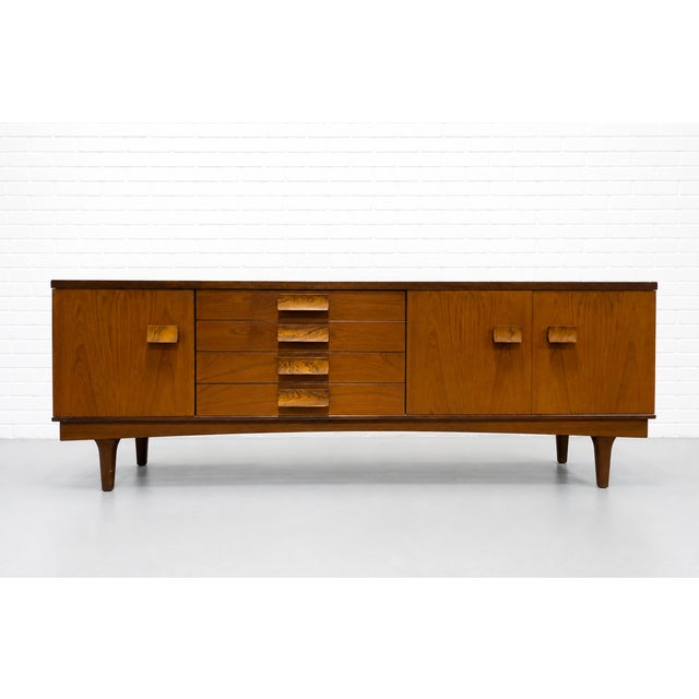 Extra Long Mid Century Modern Teak + Rosewood Credenza / Sideboard by Bath Cabinet Makers, Made in England, C. 1960's For Sale - Image 13 of 18
