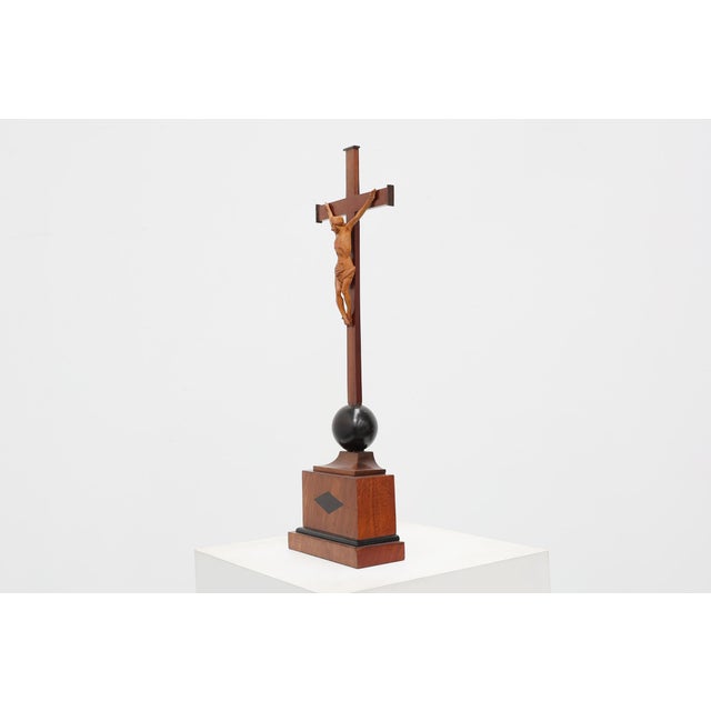 Table Crucifix with Carved Wooden Corpus on Ball and Plinth, Belgium, 1900s For Sale - Image 6 of 12