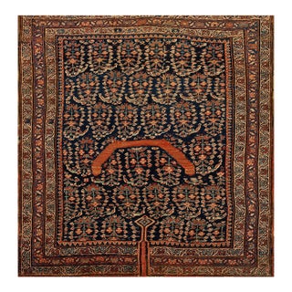 1900s Navy Paisley Tribal Antique Persian Afshar Saddle Rug 3'2" X 3'4" Knotted Wool Carpet For Sale