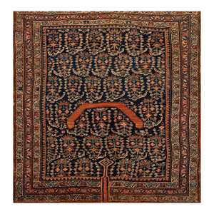 1900s Navy Paisley Tribal Antique Persian Afshar Saddle Rug 3'2" X 3'4" Knotted Wool Carpet
