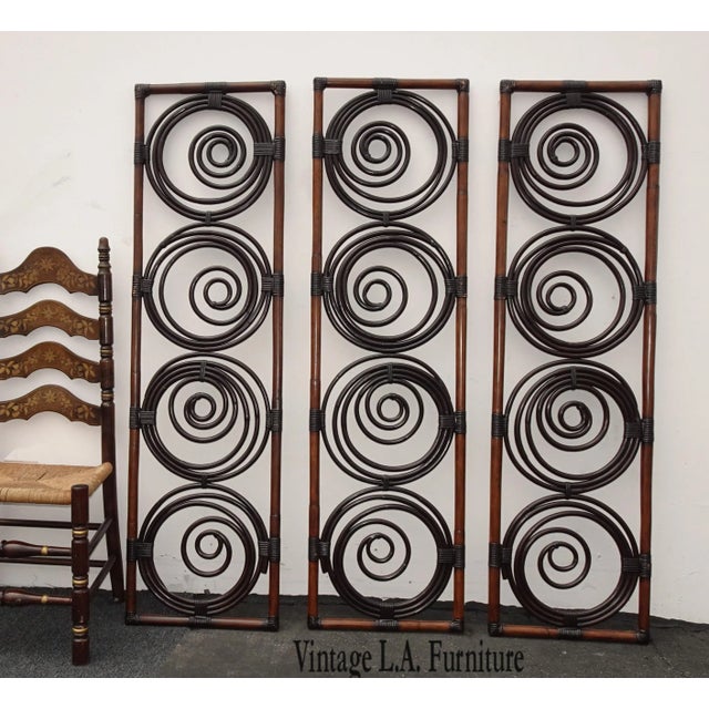 Vintage French Country Brown Bamboo Palecek Wall Decor Screen Picture For Sale - Image 13 of 13