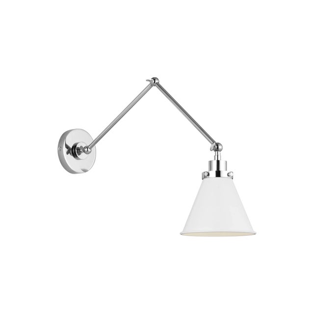 Chapman & Myers by Visual Comfort Studio Wellfleet Double Arm Cone Task Sconce, Matte White & Polished Nickel For Sale In Greenville, SC - Image 6 of 6