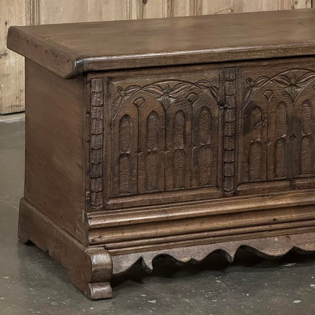 19th Century Gothic Revival Carved Oak Trunk With Hand-Forged Ironwork For Sale In Dallas - Image 6 of 17