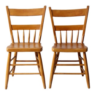Antique Plank Seat Chairs Pair For Sale