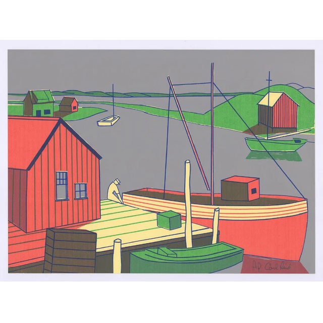 Coastal screen print in 5 colors on light yellow paper by New Jersey artist Carl Reid. Pencil signed and marked as an...