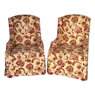 Late 20th Century Pair of Upholstered Slipper Chairs With Floral Fabric For Sale
