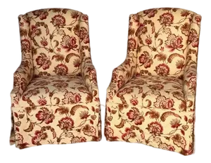 Late 20th Century Pair of Upholstered Slipper Chairs With Floral Fabric