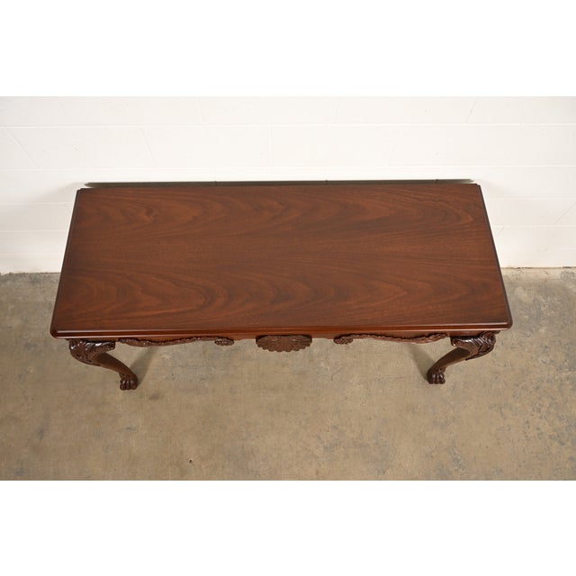 1980s Baker Furniture Georgian Carved Mahogany Console or Sofa Table, Newly Refinished For Sale - Image 5 of 15