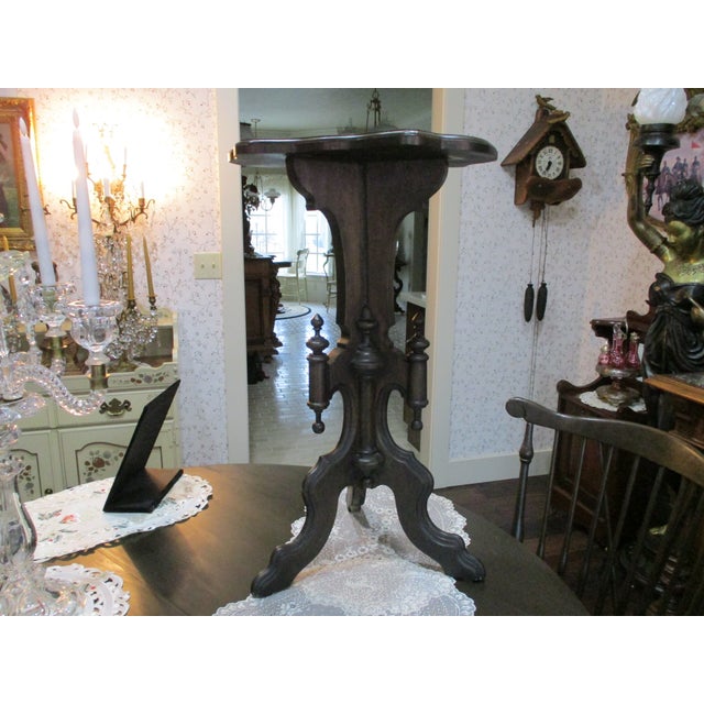 Antique Hand Carved Wood Victorian Lamp / Clock Table Walnut Refinished Mint For Sale - Image 16 of 16
