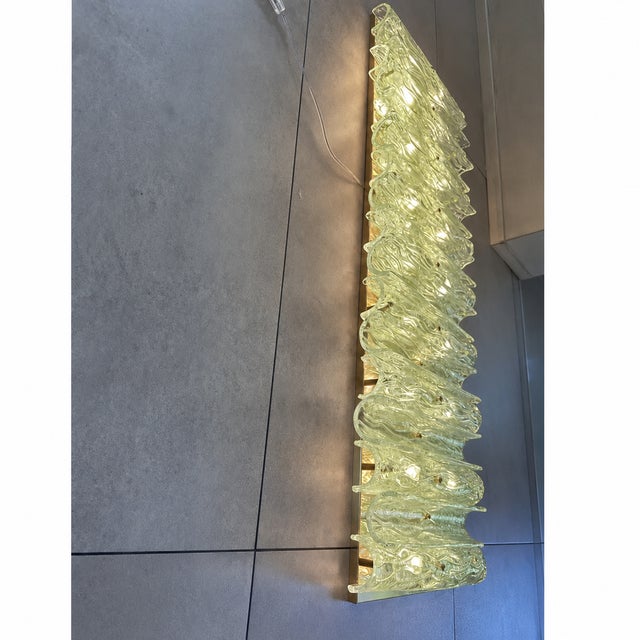 Mid-Century Modern Green Italian Luxury Brass Wall Sconce Murano Glass or Flush Mount For Sale - Image 3 of 7