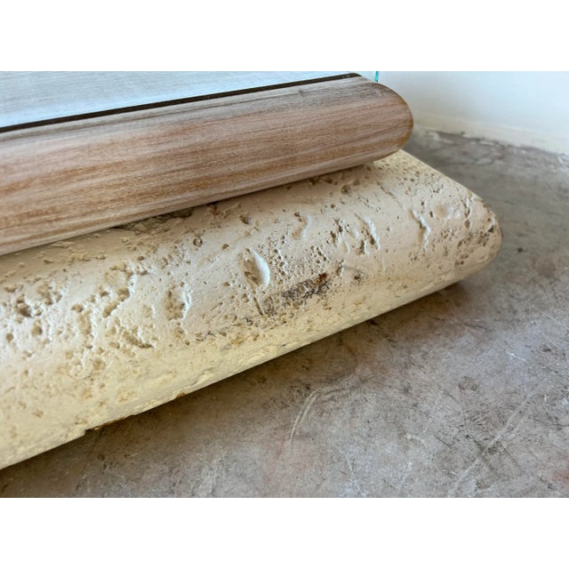 Beige 80's Postmodern Faux Stone and Glass Pedestal For Sale - Image 8 of 13