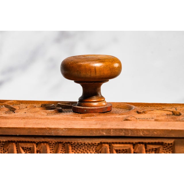 Brown Oversized Antique Art Nouveau Carved Wood Ink Blotter Paperweight World War I 1914–1917 European Folk Art Desk Accessory For Sale - Image 8 of 15