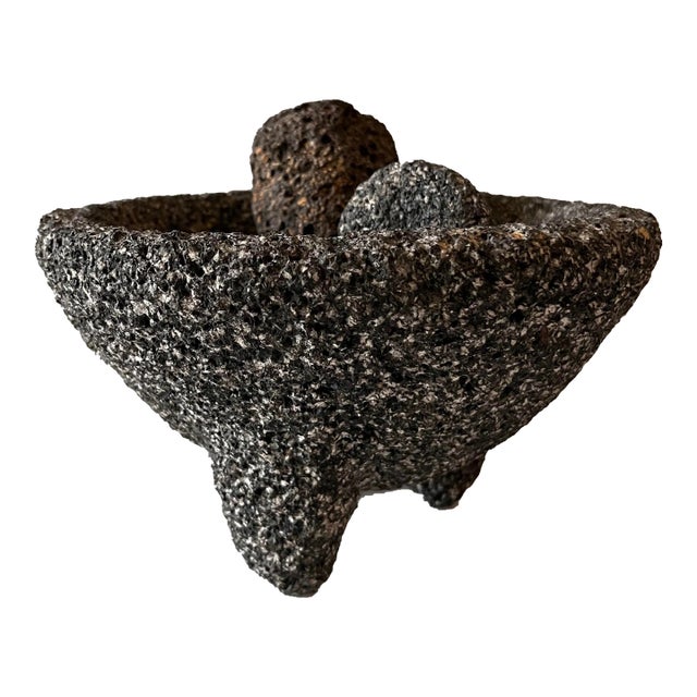Large Carved Basalt Stone Mortar and Pestle For Sale
