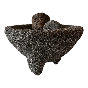 Large Carved Basalt Stone Mortar and Pestle