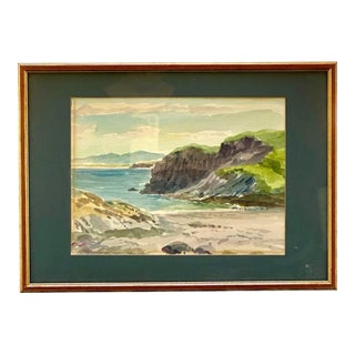 Irish Mid-Century Coastal Landscape Watercolor Painting, Inscribed 1983, Bernard McDonagh. For Sale