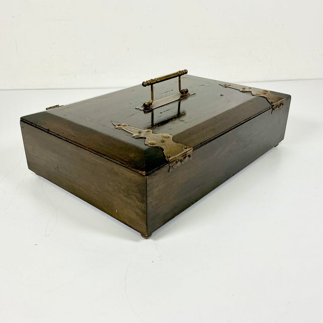 Antique Chinese Boho Chic Chinoiserie Mahjong Game Set, Walnut & Brass Box For Sale - Image 14 of 15