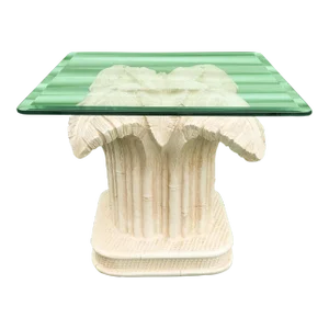 Vintage Plaster Cream Palm Beach Regency Leaf Palm Glass Top Side Table