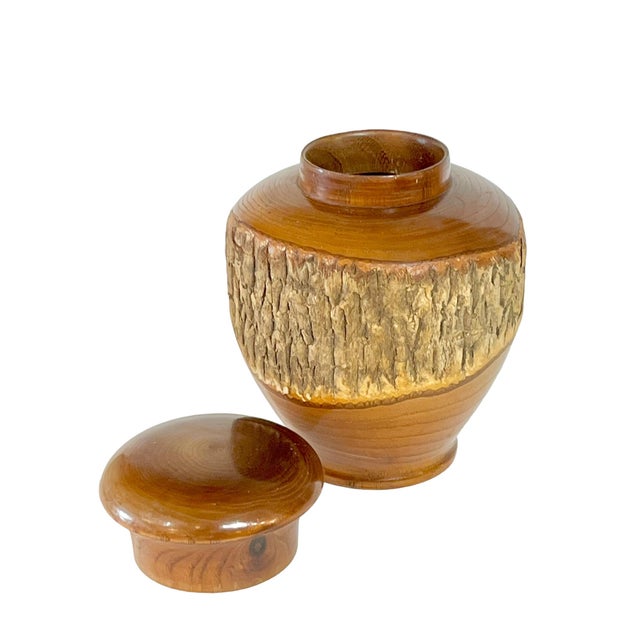 Japanese Vintage Japanese Treen Tea Caddy Carved Wood Bark For Sale - Image 3 of 7