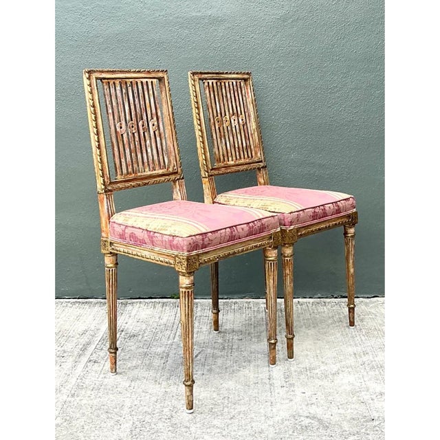 Vintage Swedish Chippendale Gilt Wood Side Chairs - Pair For Sale - Image 10 of 12