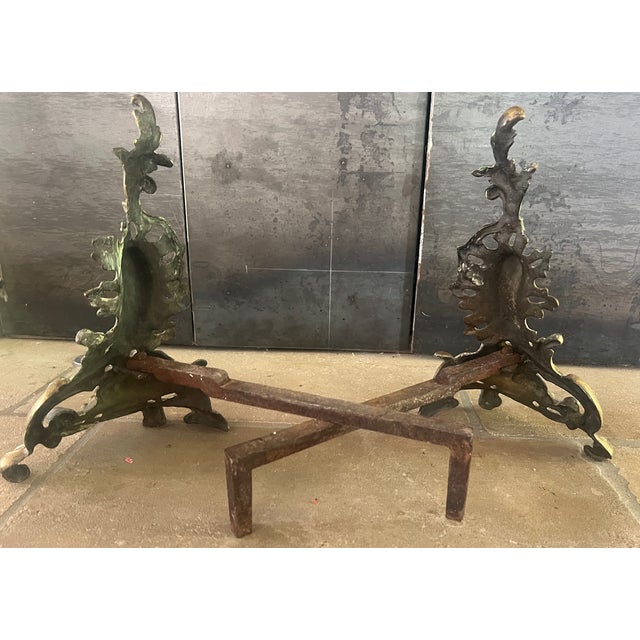 Brass French Louis XV Rococo Style Brass Andirons For Sale - Image 8 of 8