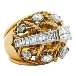 Vintage 1940 Retro Diamond Dome Ring in 18k Gold — 5.5 Carats Total Diamonds For Sale
