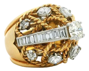 Vintage 1940 Retro Diamond Dome Ring in 18k Gold — 5.5 Carats Total Diamonds