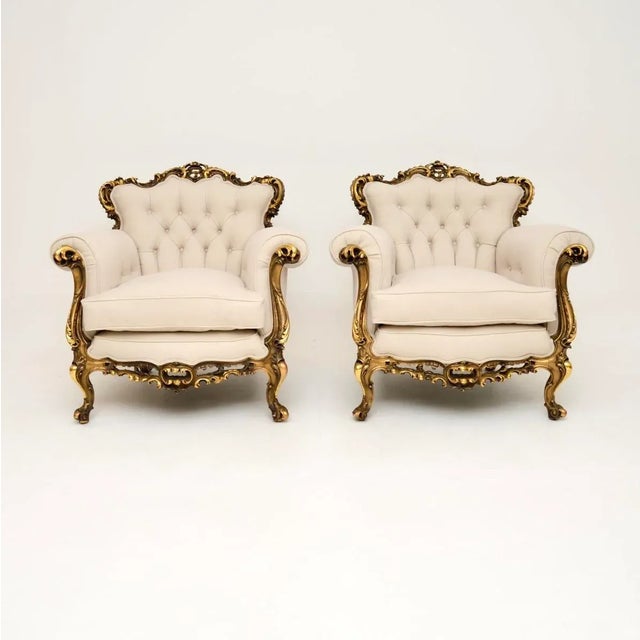 A stunning pair of antique French gilt wood armchairs, dating from around the 1930’s. They are of outstanding quality,...