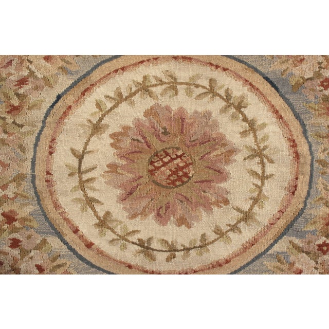 Contemporary 18th Century Aubusson Style Kilim Beige Brown Medallion Style Rug For Sale - Image 3 of 7