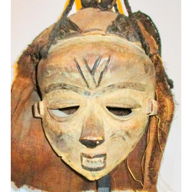 Tribal Burlap and Raffia Hair Pende African Mask For Sale - Image 3 of 12