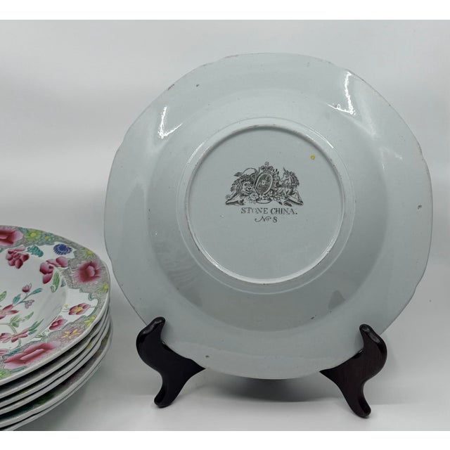 Antique Pink and Green Chinoiserie Georgian Hicks & Meigh Ironstone Bowls -Set of 8 For Sale - Image 4 of 5