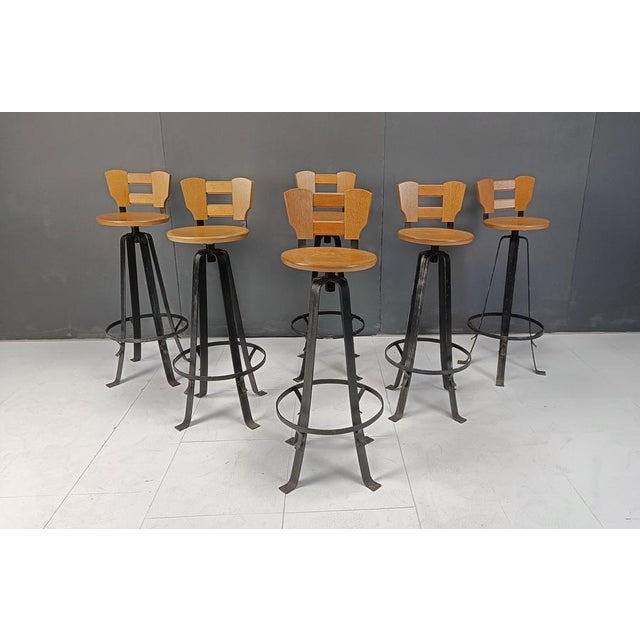 Rustic Vintage Brutalist Bar Stools, 1970s, Set of 6 For Sale - Image 3 of 12