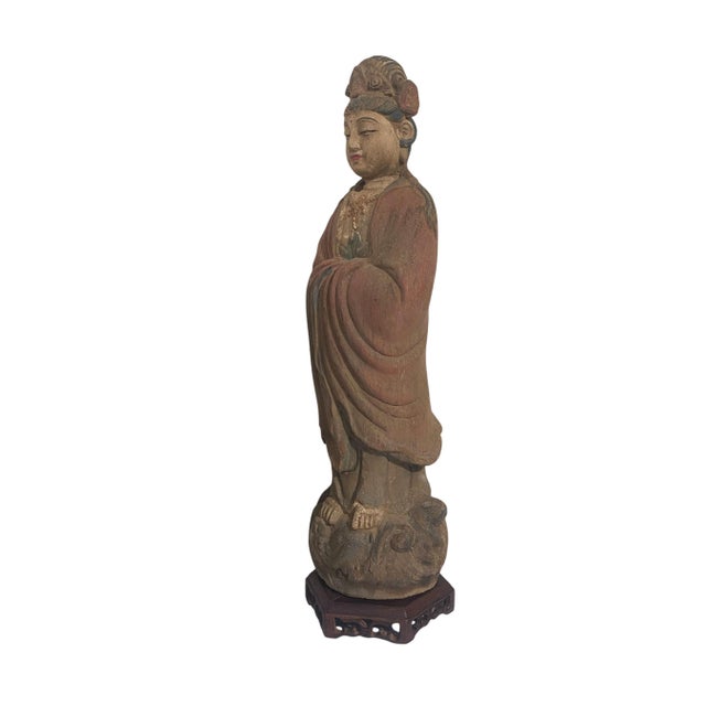 1980s Vintage Chinoiserie Wooden Medicine Buddha 23" H W/Stand For Sale - Image 5 of 9