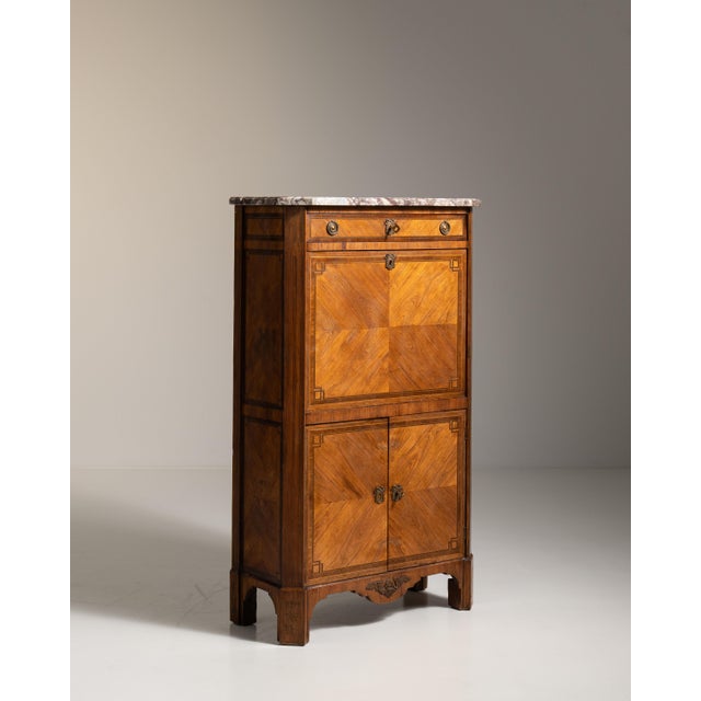 19th Century French Amber Louis XVI Secretary Cabinet with Marble Top For Sale - Image 15 of 15