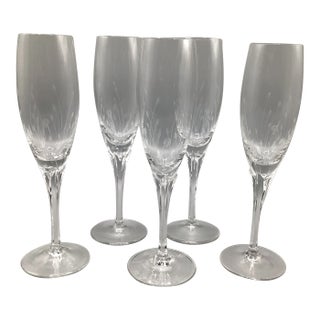 Vintage Gotham Jolie Etched Crystal Champagne Flutes-Set of 5 For Sale