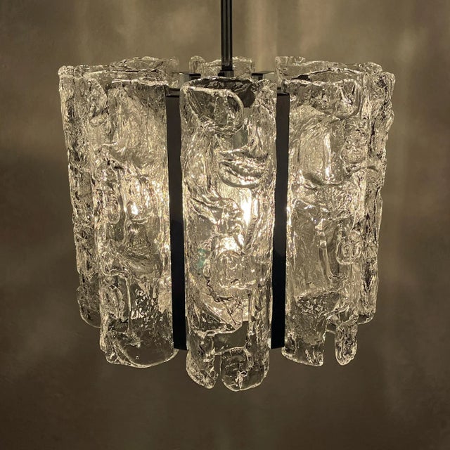 Metal Vintage Ice Murano Glass Chandelier from AV Mazzega, Italy, 1970s For Sale - Image 7 of 18