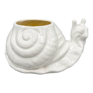 Vintage Italian White Glazed Ceramic Snail Planter – Handmade in Italy – Whimsical / Country Italian For Sale