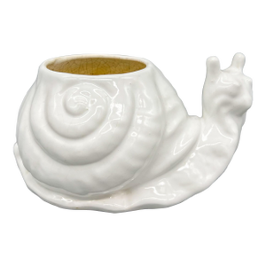 Vintage Italian White Glazed Ceramic Snail Planter – Handmade in Italy – Whimsical / Country Italian