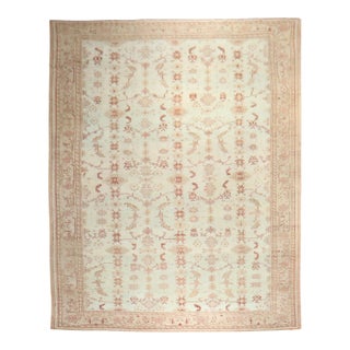 Zabihi Collection Oversize Antique Turkish Oushak Light Blue Decorative Rug For Sale