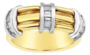 Baguette Two Toned Diamond Band 18k Yellow Gold, Size 11