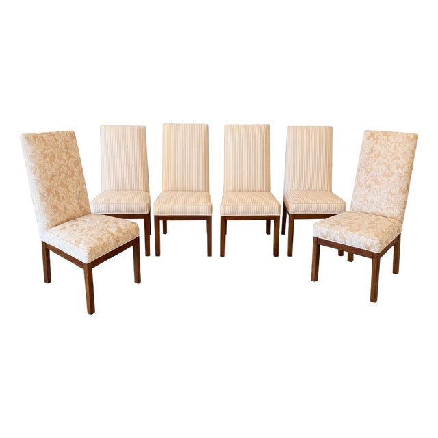 1980s Set of Six Person Style Upholstered Neutral Parsons Dining Chairs For Sale