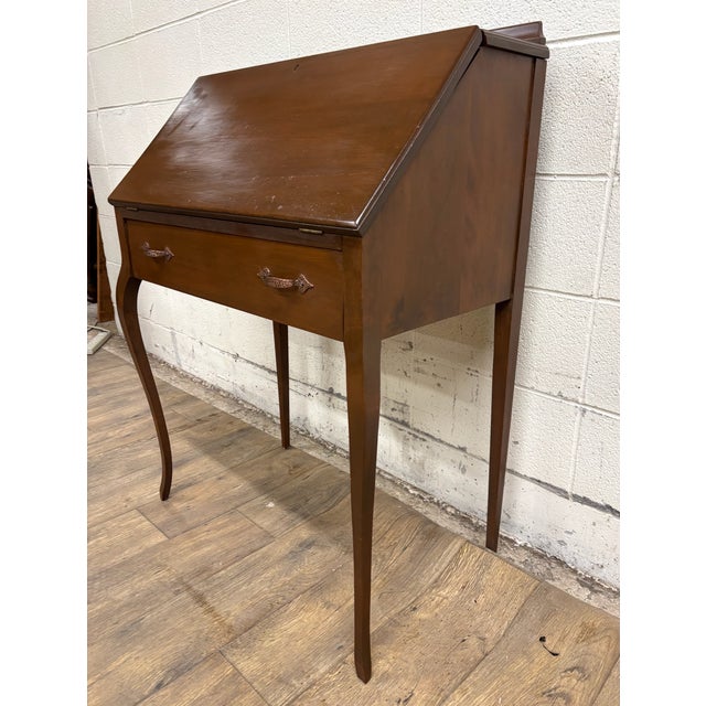 French Antique French Louis XVI Style Secretary Slant Top Drop Front Petite Desk For Sale - Image 3 of 15